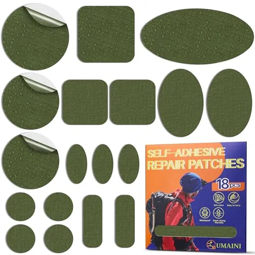 Daunenjacke Flicken Reparaturset, Nylon Flicken Selbstklebend Stoff 18 Stk. | Wasserdicht Daunenjacke Reparatur Patches Armeegrün, Zelt Reparaturset, Outdoor Nylon Reparaturflicken für Jacke