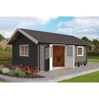 Gartenhaus Outdoor Life Caroline Set Gold mit Fußboden - Gartenhaus aus Holz mit Satteldach, inklusive Schlafboden und isolierglasfenstern – ideal für Gartenfreunde und als Rückzugsort.