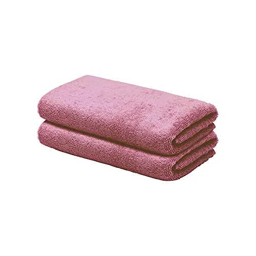 LOOKS BY WOLFGANG JOOP 2X Gästehandtuch 30x50 cm – 100% Baumwolle Doppelpack Luxus Gästehandtücher mit Aufhänger & Logostick, 2er Set Gästetuch Altrosa