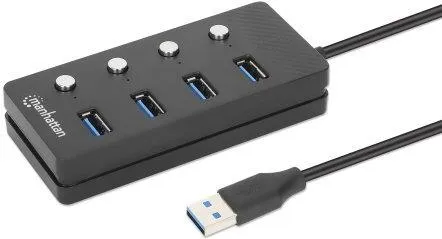 Manhattan 4 Port USB 3.0 3.2 Gen 1 Splitter Hub - 5 Gbit/s Datenübertragung, individuelle Port Ein- und Aus-Schalter für flexibles Arbeiten