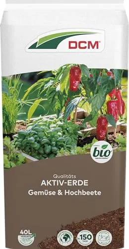 DCM AKTIV Erde Gemüse & Hochbeete - Spezialerde - Erde für Gemüse - Mit organischem Dünger - Mit Mykorrhiza-Pilzen - Torfreduzierte Pflanzenerde - Bio - 40 L