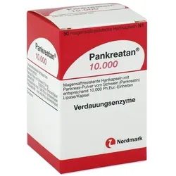 Pankreatan 10000 - Verdauungsunterstützung - Arzneimittel zur Behandlung von exokriner Pankreasinsuffizienz. Enthält 10.000 Ph.Eur.-Einheiten Lipase pro Kapsel für eine verbesserte Verdauung.
