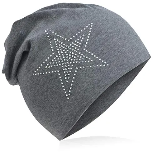 Miobo Kinder Slouch Beanie Mütze,Baumwolle,2Stern-Anthrazit-M