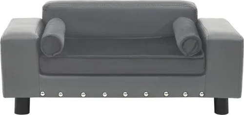 vidaXL Hundesofa Grau 81x43x31cm - Plüsch Kunstleder Hundecouch - Hundesessel & -sofas mit dick gepolstertem Kissen, pflegeleichtem Kunstleder und rutschfesten Holzbeinen für Stabilität und Komfort.