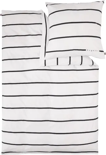 Bugatti Bettwäsche 155x220 cm - Hochwertige Satinbettwäsche in Weiß/Schwarz - Bettwäsche-Sets aus 100% Baumwolle, temperaturausgleichend und pflegeleicht, ideal für ganzjährige Nutzung und mit praktischer Easy-Flap-Konfektion.