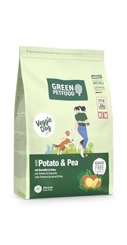 Green Petfood VeggieDog mit Kartoffel & Erbse (1 x 3 kg) | Adult | Premium Trockenfutter für ausgewachsene Sensible Hunde | vegetarisch & weizenfrei | mit leckerer Süßkartfoffel | 1er Pack
