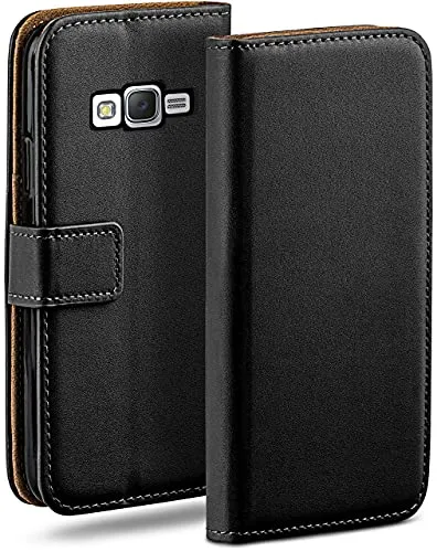 moex Book Case für Samsung Galaxy J5 (2015) Handyhülle mit Kartenfach, Hülle klappbar 360 Grad Schutzhülle, Klapphülle Flip Case Cover, PU Leder Handytasche Lederhülle, Schwarz