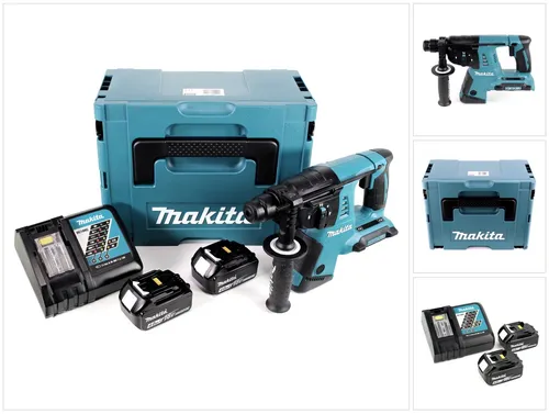 Makita Akku-Bohrhammer DHR 263 RMJ 2x18V - Leistungsstarker 36 V Akku-Bohrhammer für Bohren und Meißelarbeiten. Mit robustem Design, integrierter Akku-Kapazitätsanzeige und Vibrationsdämpfung für komfortablen Einsatz.