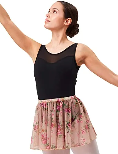 tanzmuster Ballettrock Damen - Ylvie - feiner, elastischer Netzstoff - zum Reinschlüpfen - beige geblümt 40 - Ballettkleidung für Erwachsene