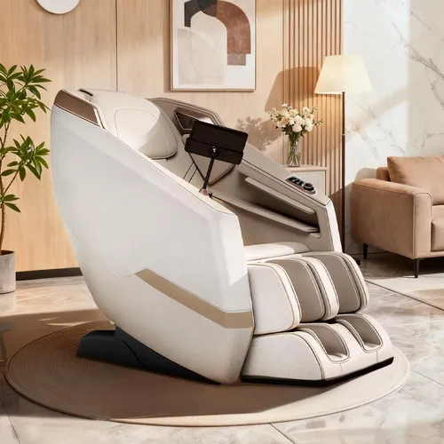 Massagesessel, Zero-Gravity Liegesessel, Tiefenmassage, mit Heizfunktion, Vollmassage, Bluetooth SL Schienen Weiß L140×B73×H106cm /A001-Bai/