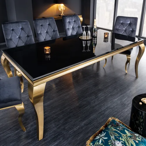 riess-ambiente Esstisch MODERN BAROCK - 180cm schwarz gold - Esstisch in Barock-Design mit eleganter Opalglas-Tischplatte. Die geschwungenen Edelstahl-Beine machen ihn zum Eyecatcher für pompöse Dinner.