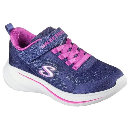 Skechers Wave 92 Sportschuhe Blau EU 35 für Mädchen - Sneaker mit glitzerndem Obermaterial aus Mesh, Bungee-Schnürung und Klettverschluss – ideal für den Alltag und maschinenwaschbar für einfache Pflege.
