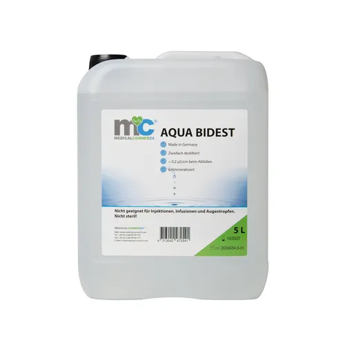 Medicalcalcorner24 Aqua Bidest Laborwasser bidestilliertes Reinst-Wasser 5 Liter