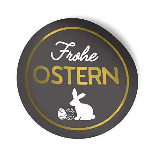 24x itenga Frohe Ostern Aufkleber Sticker Etiketten hochwertig Osterhase schwarz weiß gold rund 4cm