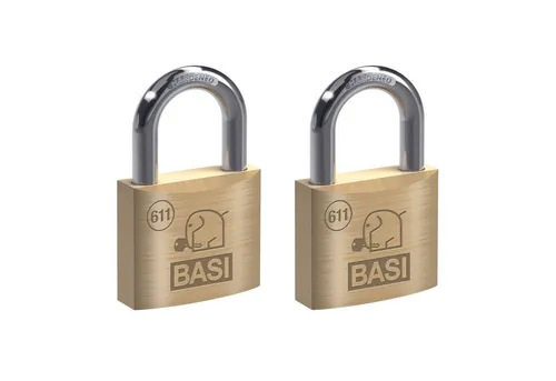 BASI Vorhängeschloss Vorhangschloss, (Spar-Set, 2-tlg), 2er Set, VS, Bügelschloss 30 mm, Messing, Stahlbügel, 2 Stück