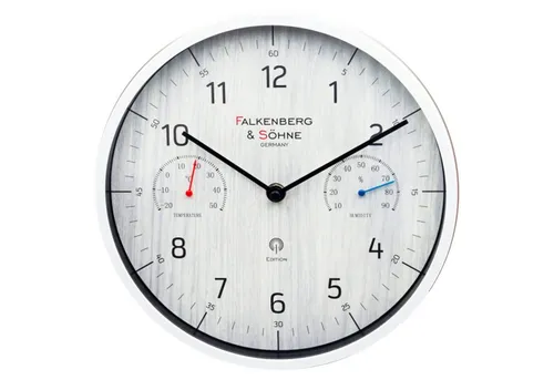 Design Funkwanduhr mit Thermometer und Hygrometer - Wohnaccessoires: Lautlose Funk-Wanduhr mit Temperatur- und Feuchtigkeitssensor, ideal für ein ruhiges Ambiente und stimmungsvolle Raumgestaltung.
