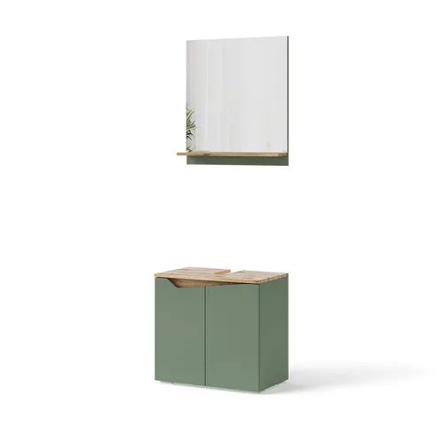 Vicco Badmöbel-Set Marelle, Grün/Artisan - 2-teilig - Elegantes Badmöbel-Set für stilvolle Badezimmer. Einfache Montage und pflegeleichte Oberfläche sorgen für Funktionalität und einladende Atmosphäre.