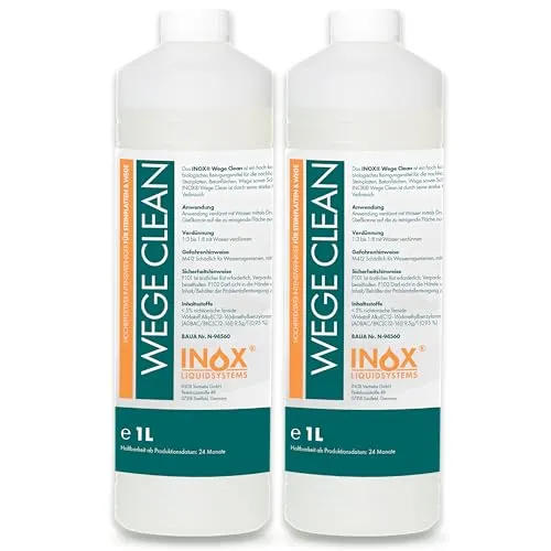 INOX® - Effektives Wege Clean Konzentrat 2x1L | Steinreiniger intensiv außen | Grünbelagentferner Konzentrat, Algen-, Flechten- und Moosentferner | Reinigt Stein, Beton, Fliesen & Fassaden