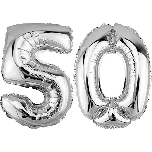 DekoRex Folienballon Silber 80cm Geburtstag Jubiläum Hochzeit Deko (Zahl 50)