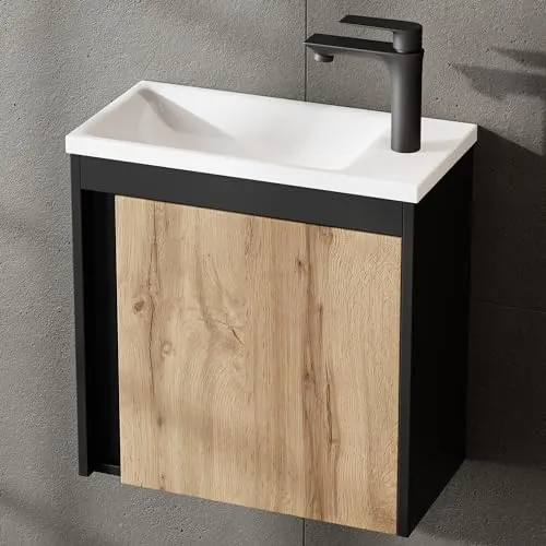 Planetmöbel Badmöbel Set 2-teilig mit Waschbecken - Komplettprogramm für Badezimmer: Modernes 2-teiliges Badmöbel Set mit feuchtigkeitsresistentem Unterschrank und elegantem Mineralguss-Waschbecken für optimalen Stauraum und stilvolles Design.