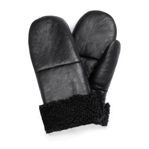 Valcuer 1887 Fäustlinge COZY MITTEN warme Unisex Handschuhe aus hochwertigem Lammfell, Fell, Leder - bequem, warm und hochwertig in Schwarz, in Gr. 6,5