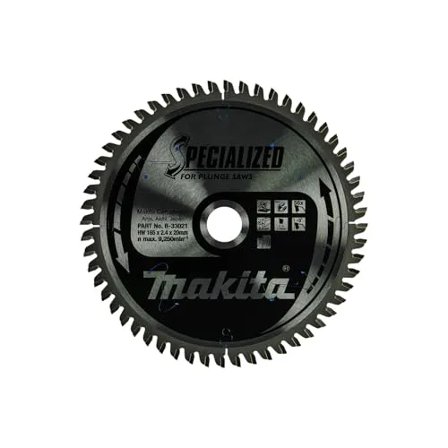 Makita Specialized Sägeblatt 165 x 20 mm, 56Z - Kreissägeblätter mit 165 mm Durchmesser und 56 Zähnen, ideal für präzises Schneiden von Holz mit Tauchsägen. Hohe Qualität durch Kunstharzbindung und Laserschnitte.