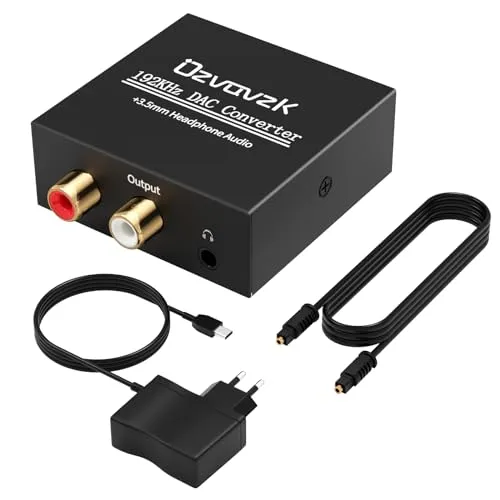 Ozvavzk Da Wandler Optisch auf Cinch Audio Konverter Digital Spdif Adapter 192kHz DAC Konverter Digital zu Analog Wandler Optisches Audiokabel Adapter mit Optischem Kabel für TV Blu-Ray DVD