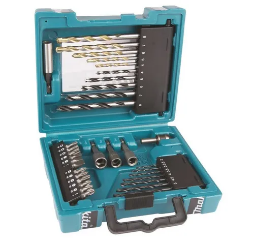 Makita D-36980 Bohrer-Bit-Set 34tlg - Umfangreiches Bohrerset für Metall, Stein und Holz, ideal für vielseitige Anwendungen; geliefert im praktischen Kunststoffkasten.