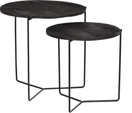 2er Set Couchtisch Mason rund aus Mango Holz und Stahl - Modernes Design mit zwei runden Tischen (Ø 53 und 44 cm), aus robustem Mangoholz und beschichtetem Stahl. Ideal für jedes Wohnzimmer, bereits montiert und sofort einsatzbereit.