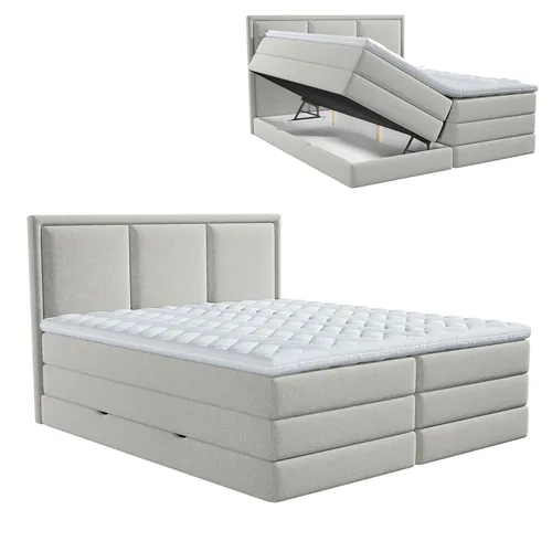 Boxspringbett hellgrau 180x200 cm mit Bettkasten und Topper von Roller