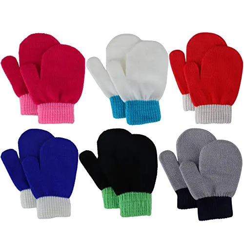 Jupsk Baby Handschuhe Kleinkind Fäustlinge Winter Gestrickte Skihandschuhe für Kinder Mädchen Jungen 1-4 Jahre alt, 6 Paare