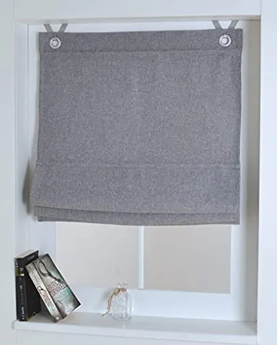 Raffrollo Ösenrollo Dimout grau 60 x 130 cm - Raffrollo mit 95% Lichtdimmungeffekt, ideal für Schlafzimmer und Kinderzimmer. Inklusive Fensterhaken und Montage ohne Bohren, pflegeleicht und waschbar bei 30°C.