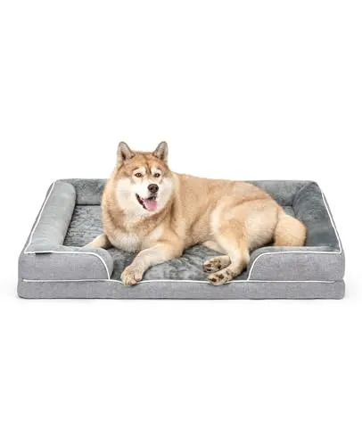 lionto orthopädisches Hundebett mit erhöhtem Rand, 122x89x20 cm - Hundebett aus orthopädischem Schaumstoff und Memoryfoam, mit abnehmbarem, waschbarem Bezug und rutschfester Unterseite für sicheren Schlafkomfort.