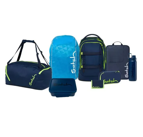 Satch Pack Kollektor Edition Schulrucksack Set 8tlg. (Toxic Yellow) - Stylischer Schulrucksack mit 8 Teilen, inkl. Brotdose und Trinkflasche. Großes Hauptfach, separates Nassfach für Sportutensilien und praktische Regenhülle. Ideal für Schule und Freizeit!