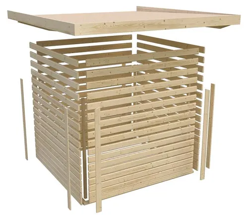 Gartenhaus Zweiraumhaus Appelhorn 28 mm terragrau - Modernes Flachdach-Gartenhaus mit zwei separaten Räumen für vielseitige Nutzung. Hergestellt aus robustem nordischem Fichtenholz und vor Witterungseinflüssen geschützt. Schneller Aufbau für Ihren Garten!