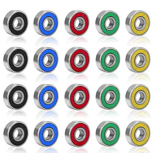 Rybtd Kugellager Skateboard 20 Stück 608 2RS ABEC-9 Rillenkugellager 8mm x 22mm x 7mm Rollenlager Kohlenstoffstahl Miniatur Radialkugellager mit Double Shielded(Schwarz,Blau,Rot,Grün,Gelb)