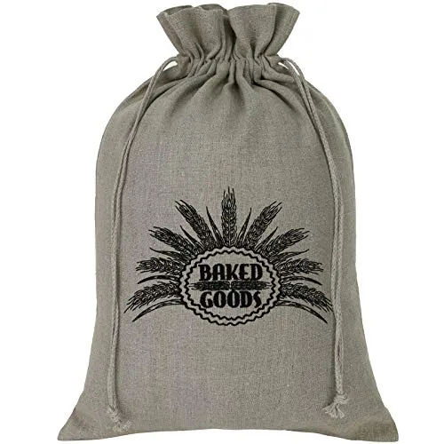 EXPRESS-STICKEREI Brotbeutel Leinen 100% Bio Naturleinen Brotsack -Baked Goods- Bestickt nachhaltig Lebensmittel frisch halten Wiederverwendbare Brottasche Aufbewahrung Leinenbeutel Einkaufstasche