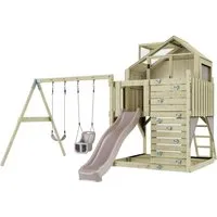 PolarPlay Spielturm Lasse - Schaukeln und Klettern für Kinder ab 3 Jahren! Der Spielturm Lasse bietet eine stabile Konstruktion aus unbehandeltem Holz, eine Kletterwand, Rutsche und Doppelschaukel für grenzenlosen Spielspaß.
