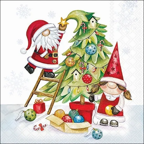 Servietten Gonks decorating Tree - Wichtel dekorieren Weihnachtsbaum 33x33cm 20