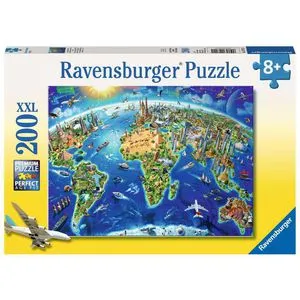 Ravensburger Puzzle 12722, Große, weite Welt, 200 XXL-Teile - Puzzle für Kinder ab 8 Jahren mit 200 XXL-Teilen und farbenfroher Weltkarte. Fördert Geduld und Selbstvertrauen, mit Softclick-Technologie für beste Passgenauigkeit.
