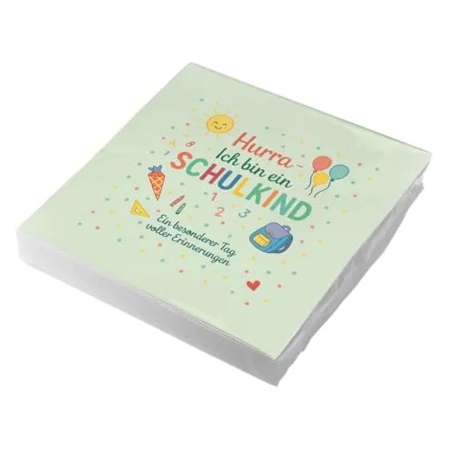 itenga Servietten Endlich Schulkind 30 x 30 cm 3-lagig 20 Stück für Einschulung Schulanfang 3lagig (pastell mint)