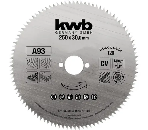 kwb Kreissägeblatt 250 x 30 mm - Zubehör für Elektrowerkzeug, Made in Germany für feine und präzise Schnitte in Holz und Kunststoff.