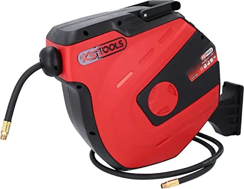 KS-Tools Druckluftschlauchtrommel 5153440 - 15m Hybrid-Polymer-Schlauch, knickfest und automatisch einziehend, ideal für Druckluft und Wasser