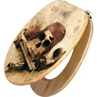banjado WC-Sitz Bambus Motiv Pirat - Umweltfreundlich & Stabil - Toilettendeckel aus nachhaltigem Bambus mit bruchsicheren Edelstahl-Scharniere, handgefertigt in Sachsen. Ein farbenfroher Eyecatcher für Ihr Badezimmer!