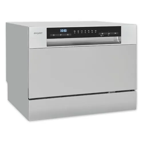 Exquisit Mini-Geschirrspüler GSP5206-030D - Kompakter Tischgeschirrspüler, nur 55 cm breit, ideal für kleine Küchen. Mit Auto Türöffner für optimale Trocknung und nur 6,5 Liter Wasserverbrauch pro Spülgang.