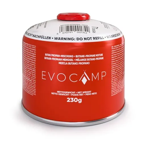 EVOCAMP 1X Gaskartusche 230g mit Schraubventil, EN417 Schraubkartusche mit 7/16