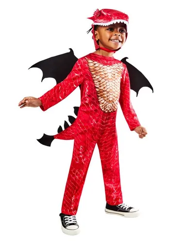 Metamorph Kostüm Roter Feuerdrache Karnevalskostüm Kinder Fasching, Glänzendes Kostüm für bissige, kleine Flugechsen