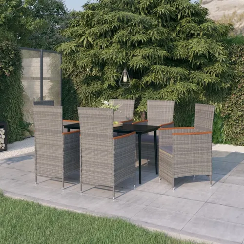 The Living Store 7-tlg. Garten-Essgruppe Grau mit Auflagen