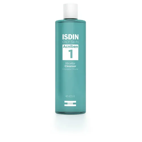 Isdin ACNIBEN Mizellenreiniger 400 ml - Effektiver Gesichtsreiniger für fettige und akne-anfällige Haut. Das micellare Wasser reinigt sanft und ist nicht komedogen. Ideal für die tägliche Anwendung.