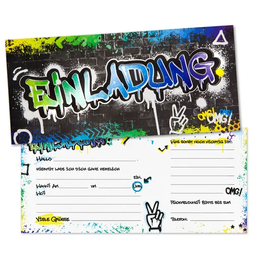 Graffiti Einladungskarten Set mit Hochglanz 21 x 9,8 cm Geburtstag I dv_1376 15